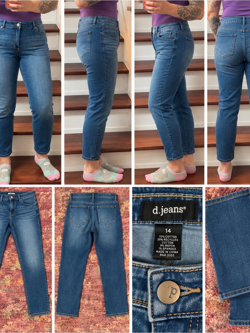 d. jeans Mid-Blue High-Rise Cropped Slim Straight Jeans